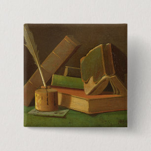 Badge Carré 5 Cm La vie toujours avec les livres et le puits