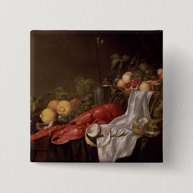 Badge Carré 5 Cm La vie toujours du fruit et d'un homard (Devant)