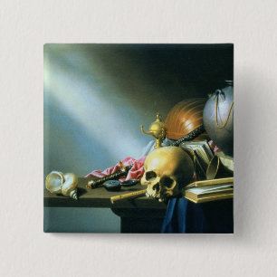 Badge Carré 5 Cm La vie toujours : Une allégorie des vanité de L