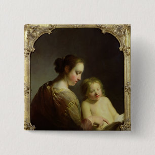 Badge Carré 5 Cm La Vierge enseignant le nourrisson le Christ à