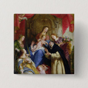 Badge Carré 5 Cm La Vierge offrant le chapelet