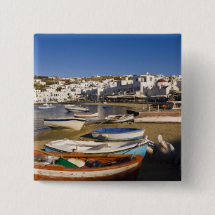 Badge Carré 5 Cm La ville portuaire avec des bateaux de pêche color