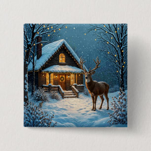 Badge Carré 5 Cm La visite de Noël enneigée de Big Buck