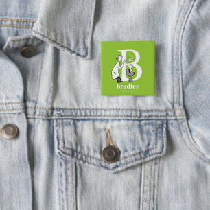 Badge Carré 5 Cm L'ABC de Dr. Seuss : Lettre B - Blanc Ajoutez vo