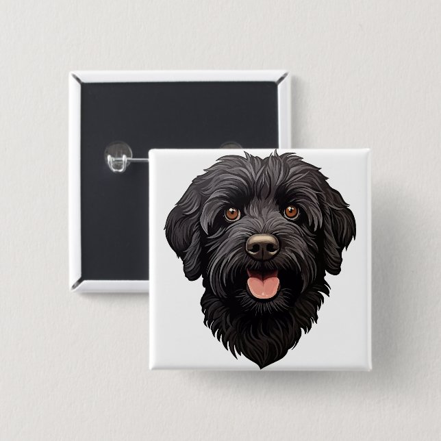 Badge Carré 5 Cm Labradoodle Chien noir (Devant & derrière)