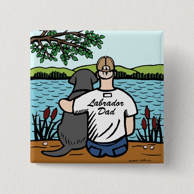 Badge Carré 5 Cm Labrador et papa noirs (Devant)