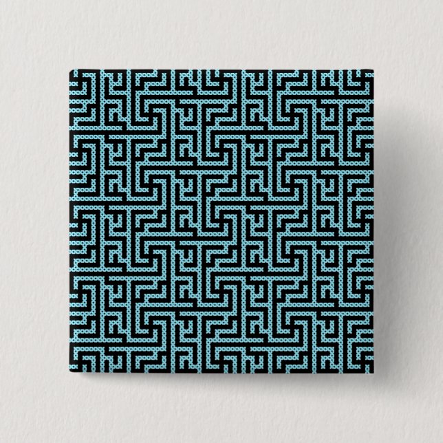 Badge Carré 5 Cm Labyrinthe bleu et noir (Devant)