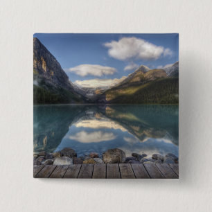 Badge Carré 5 Cm Lac Louise au lever du soleil, parc national de Ba