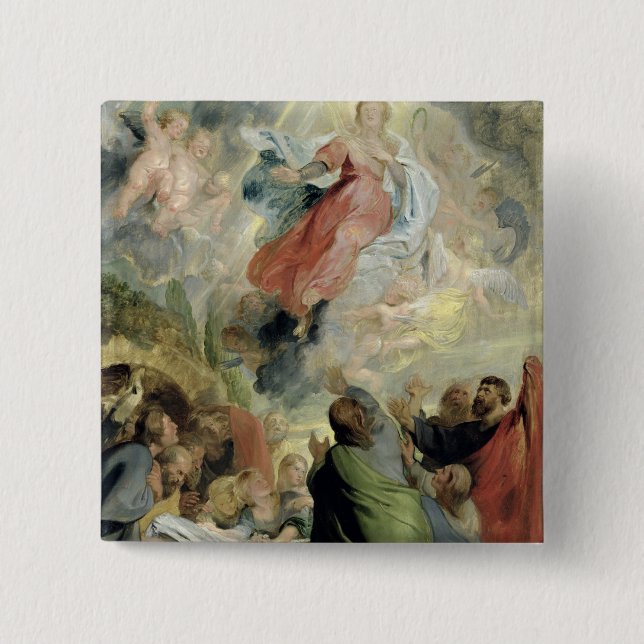 Badge Carré 5 Cm L'acceptation de Vierge Marie (Devant)