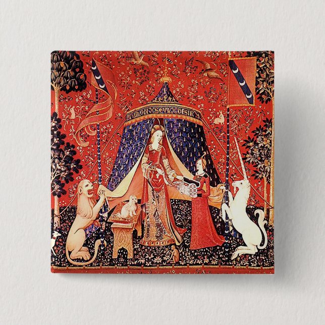 Badge Carré 5 Cm "Lady & the Unicorn" (Devant)