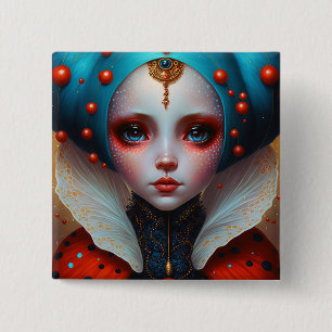 Badge Carré 5 Cm Ladybug Queen Cute Fantasy Art