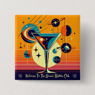 Badge Carré 5 Cm L'Âge De L'Espace Bienvenue Au Club Martini Atomiq