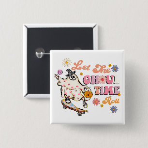 Badge Carré 5 Cm Laisser passer le temps Ghoul Retro Halloween