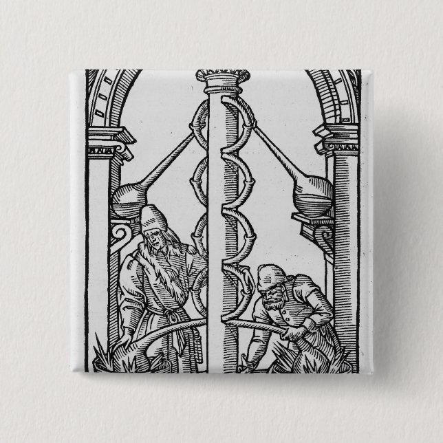 Badge Carré 5 Cm L'alchimiste au travail (Devant)