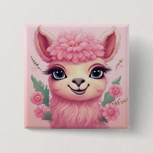 Badge Carré 5 Cm Lama bébé rose souriant
