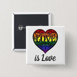 Badge Carré 5 Cm L'amour est amour LGBTQ Coeur arc-en-ciel