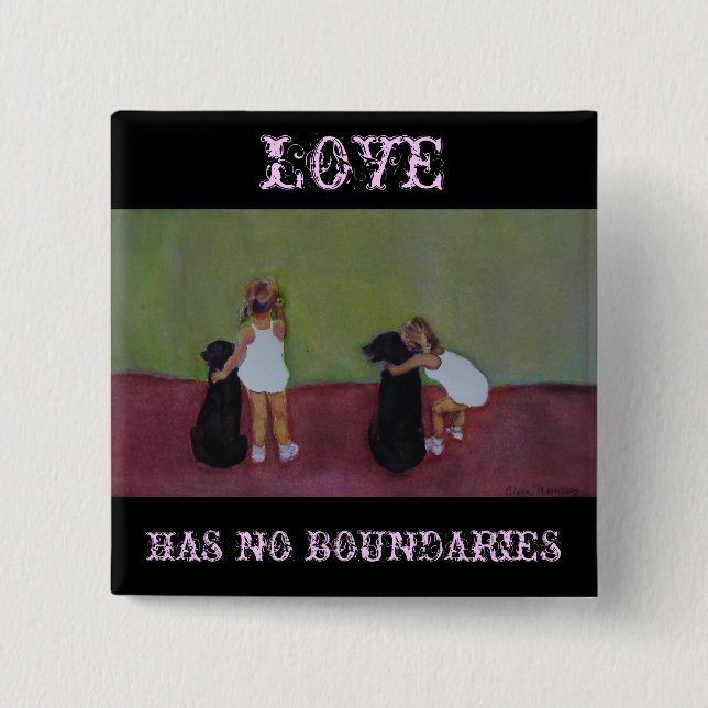Badge Carré 5 Cm L'AMOUR N'A AUCUNE FRONTIÈRE - Pin (Devant)