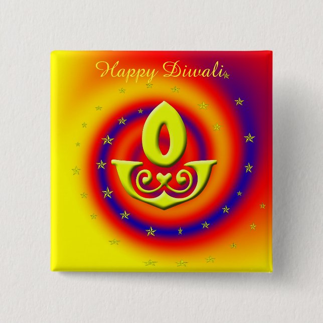 Badge Carré 5 Cm Lampe de Diwali (Devant)