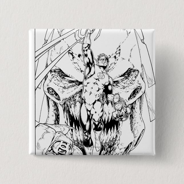 Badge Carré 5 Cm Lanterne verte avec le courant de la lumière (Devant)