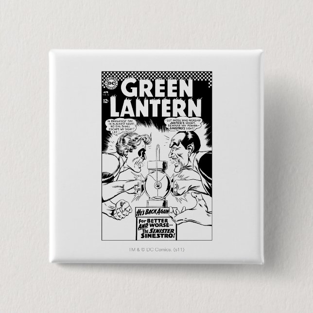 Badge Carré 5 Cm Lanterne verte contre Sinestro, noir et blanc (Devant)
