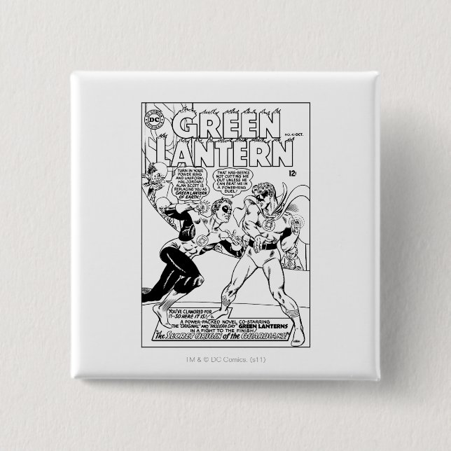 Badge Carré 5 Cm Lanterne verte dans l'anneau, noir et blanc (Devant)