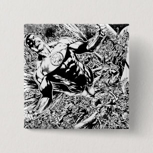 Badge Carré 5 Cm Lanterne verte et la lune - noire et blanche