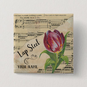 Badge Carré 5 Cm Lap Steel Tulip Vintage Sheet Musique Customisée