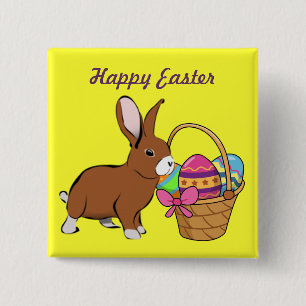 Badge Carré 5 Cm Lapin Avec Bouton Panier