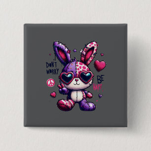 Badge Carré 5 Cm Lapin coloré avec Conception Symbole de Paix