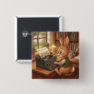 Badge Carré 5 Cm Lapin de dessin animé tapant sur une machine à écr