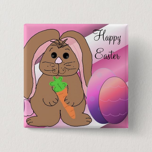 Badge Carré 5 Cm Lapin de Pâques avec des œufs (Devant)