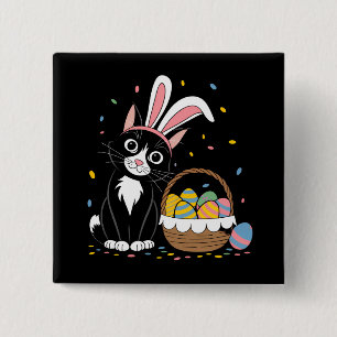 Badge Carré 5 Cm Lapin de Pâques Chat Noir Smoking Oreilles de Lapi