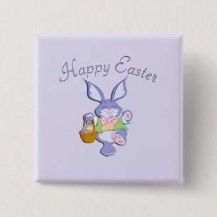 Badge Carré 5 Cm Lapin de Pâques Violet Dansant Lavande