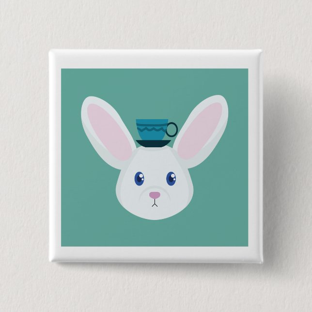 Badge Carré 5 Cm Lapin et thé (Devant)