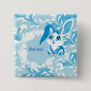 Badge Carré 5 Cm Lapin Personnalisé Mignon Bleu Kawaii