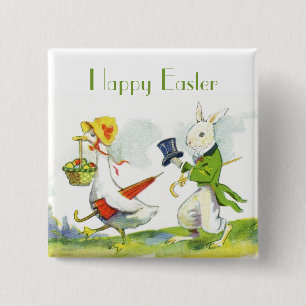 Badge Carré 5 Cm Lapin Pin-Habillé par Pâques heureux vintage,