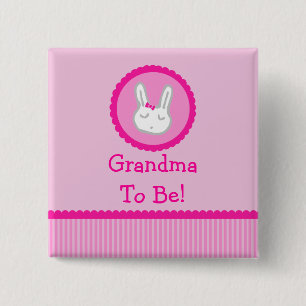 Badge Carré 5 Cm Lapin rose "grand-maman à être" bouton de baby