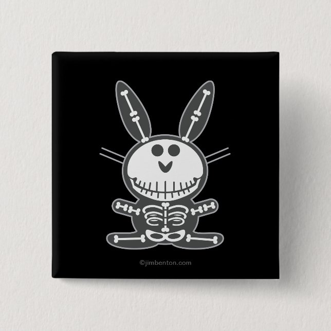 Badge Carré 5 Cm Lapin squelettique (Devant)