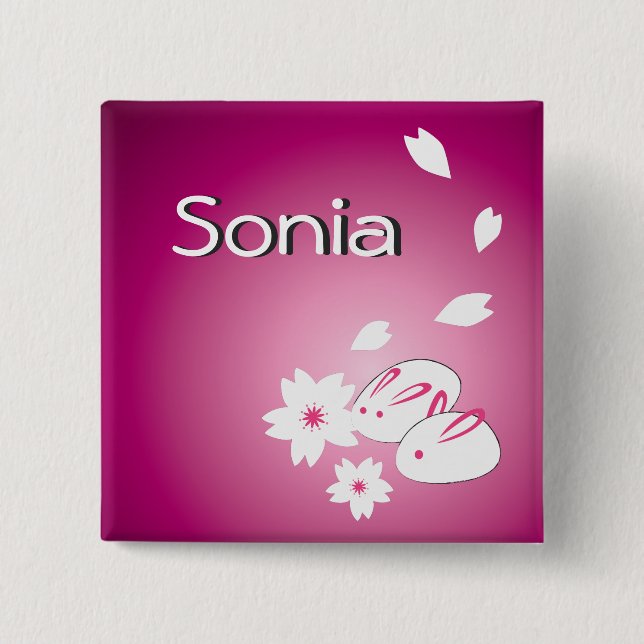 Badge Carré 5 Cm lapins de neige japonais personnalisables et Sakur (Devant)