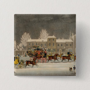 Badge Carré 5 Cm L'approche à Noël, gravé par chasse à George