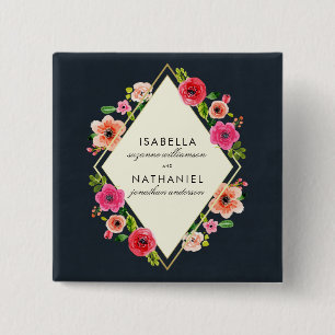Badge Carré 5 Cm L'aquarelle élégante fleurit le mariage de cadre