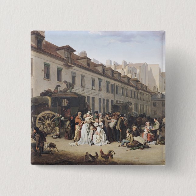 Badge Carré 5 Cm L'arrivée d'une diligence au terminus (Devant)