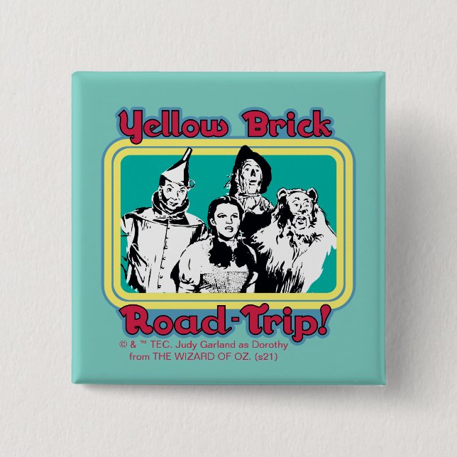 Badge Carré 5 Cm L'Assistant D'Oz™ | Route en brique jaune! (Devant)