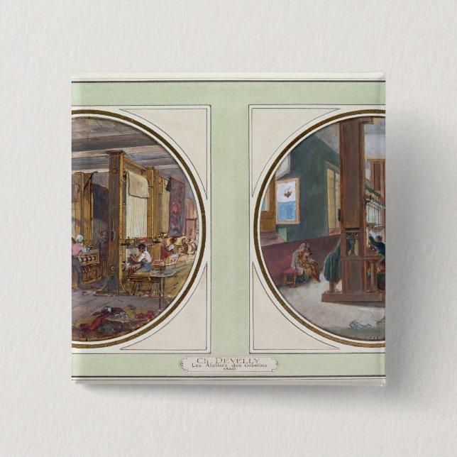 Badge Carré 5 Cm L'atelier de gobelins, 1840 (Devant)