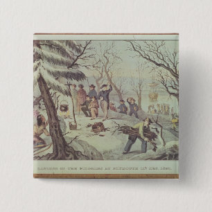 Badge Carré 5 Cm L'atterrissage des pèlerins chez Plymouth