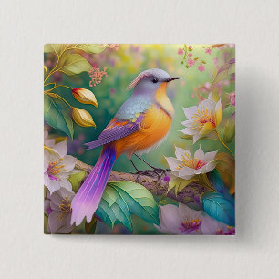Badge Carré 5 Cm Lavande Tête Orange Breased Imaginaire Oiseau