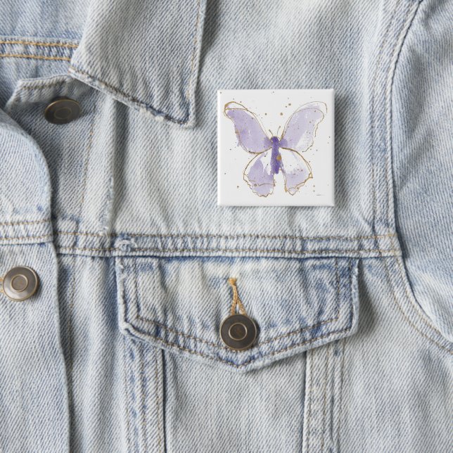 Badge Carré 5 Cm Lavender Watercolor Butterfly (En situation)