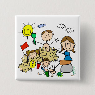 Badge Carré 5 Cm Le bâton figure l'amusement de plage de famille