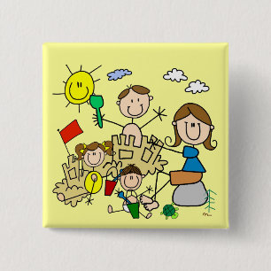 Badge Carré 5 Cm Le bâton figure l'amusement de plage de famille