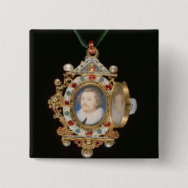 Badge Carré 5 Cm Le bijou de Gresley, avec les portraits miniatures (Devant)